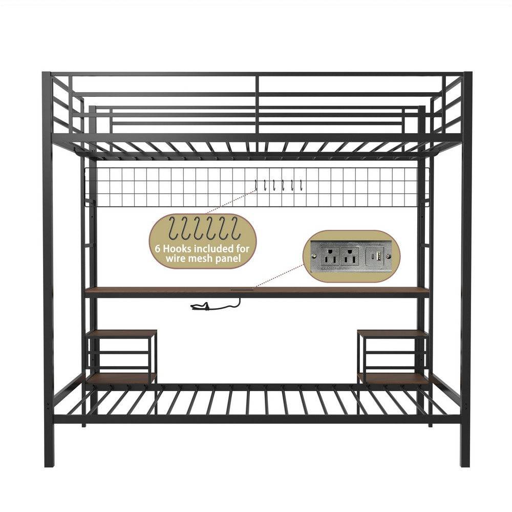 Eso Full Over Twin Bunk Bed, Desk, Storage Shelves, Black Metal, Cinnamon Oak - BM355211