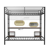 Eso Full Over Twin Bunk Bed, Desk, Storage Shelves, Black Metal, Cinnamon Oak - BM355211