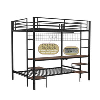 Eso Full Over Twin Bunk Bed, Desk, Storage Shelves, Black Metal, Cinnamon Oak - BM355211