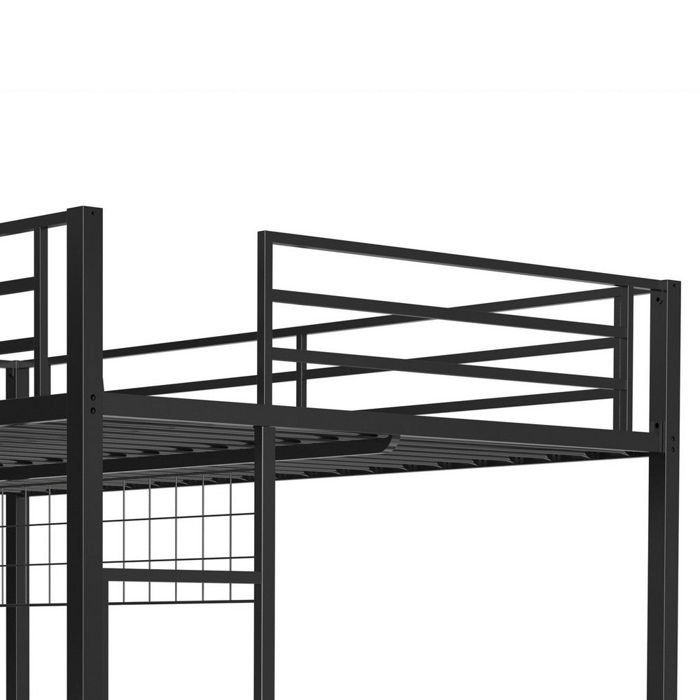 Eso Full Over Twin Bunk Bed, Desk, Storage Shelves, Black Metal, Cinnamon Oak - BM355211