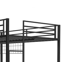 Eso Full Over Twin Bunk Bed, Desk, Storage Shelves, Black Metal, Cinnamon Oak - BM355211