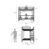 Eso Full Over Twin Bunk Bed, Desk, Storage Shelves, Black Metal, Cinnamon Oak - BM355211