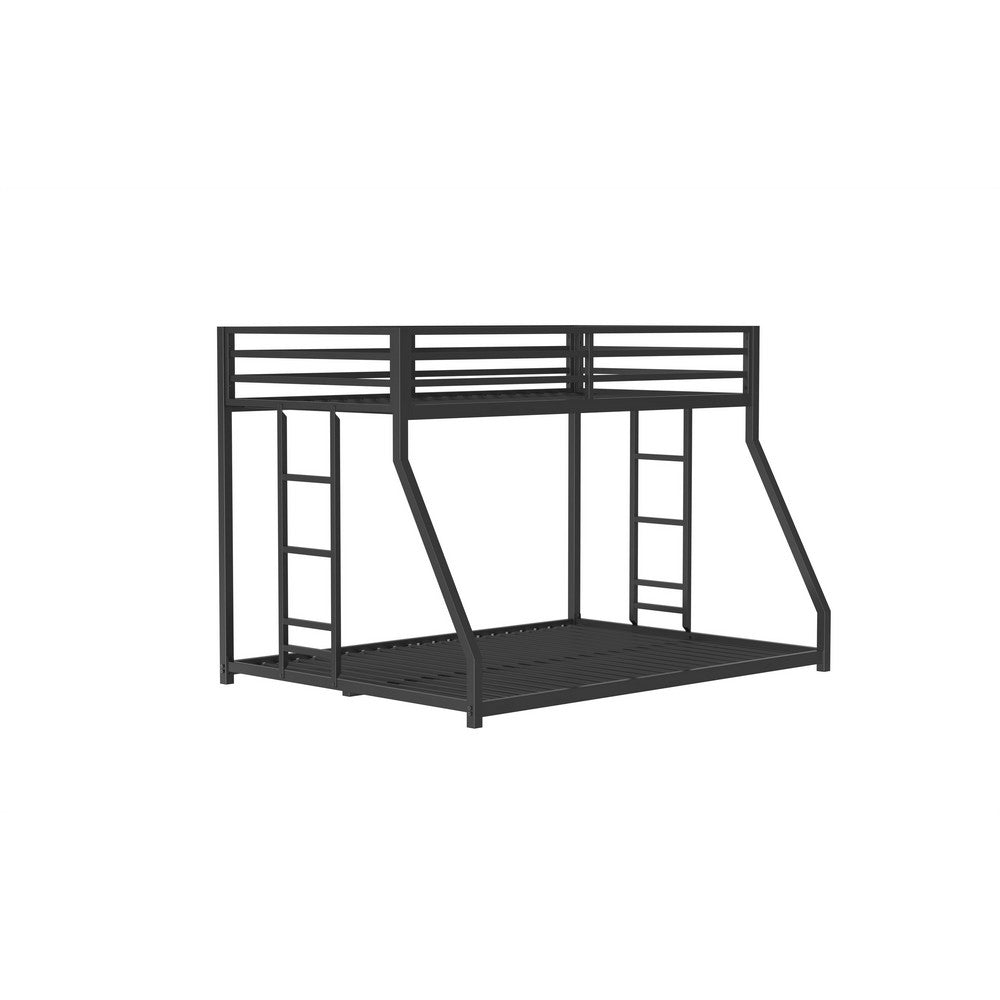 Ady Twin Over Full Bunk Bed, Ladder and Guardrails, Black Metal Frame - BM355212