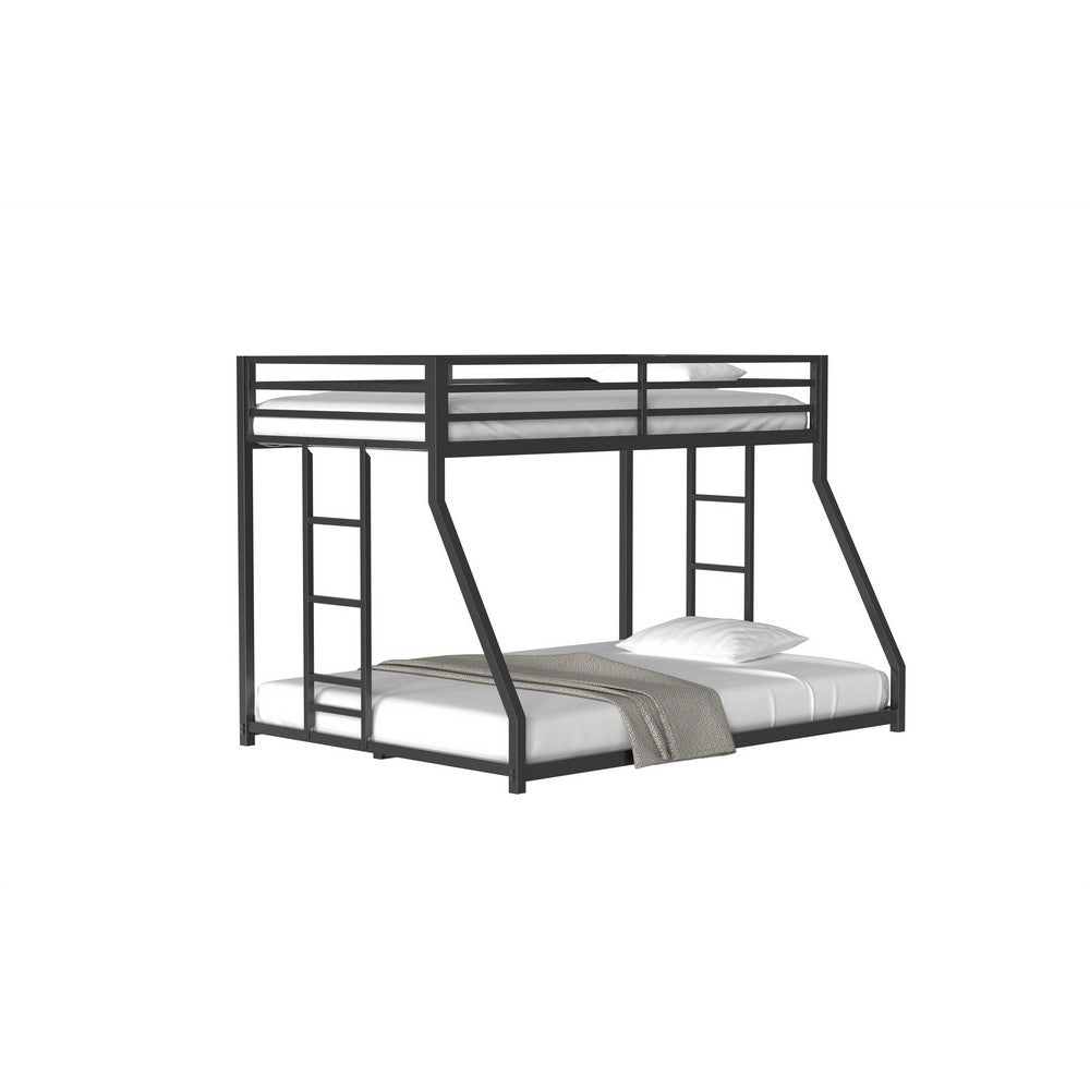 Ady Twin Over Full Bunk Bed, Ladder and Guardrails, Black Metal Frame - BM355212