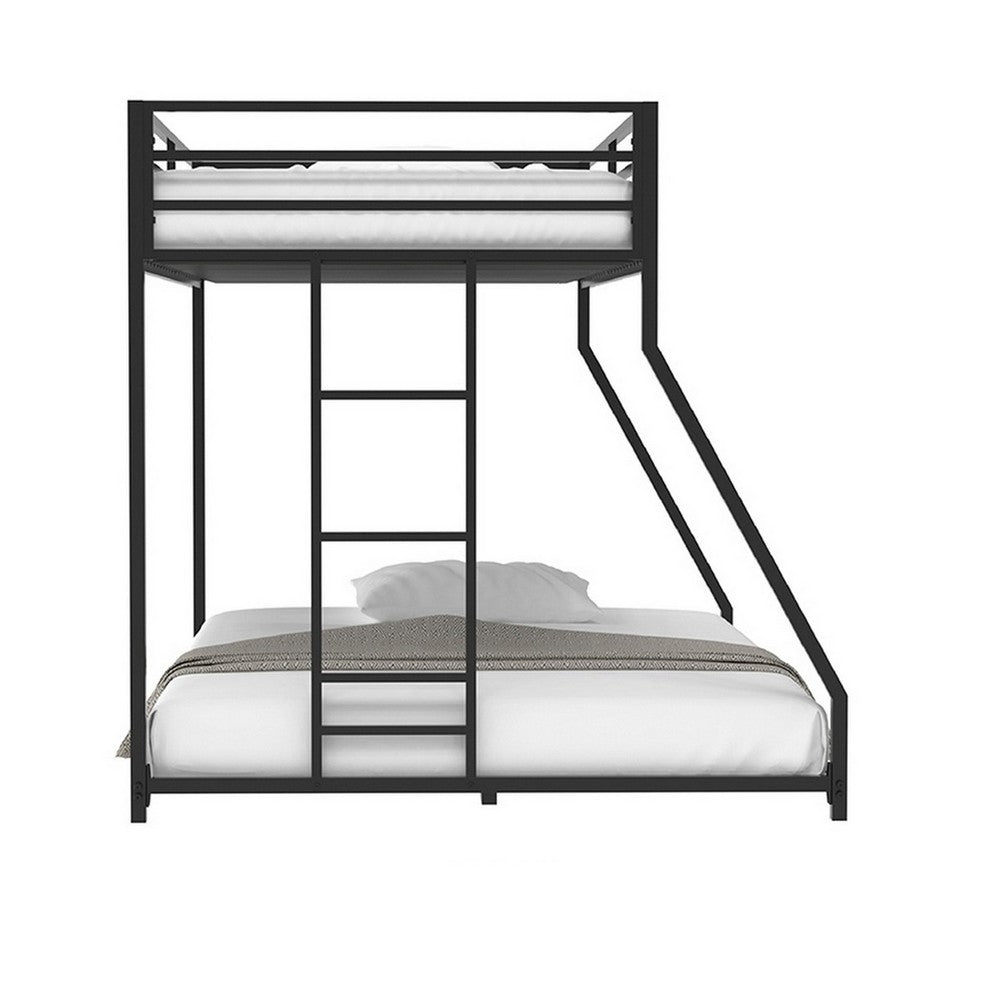 Ady Twin Over Full Bunk Bed, Ladder and Guardrails, Black Metal Frame - BM355212