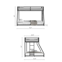 Ady Twin Over Full Bunk Bed, Ladder and Guardrails, Black Metal Frame - BM355212