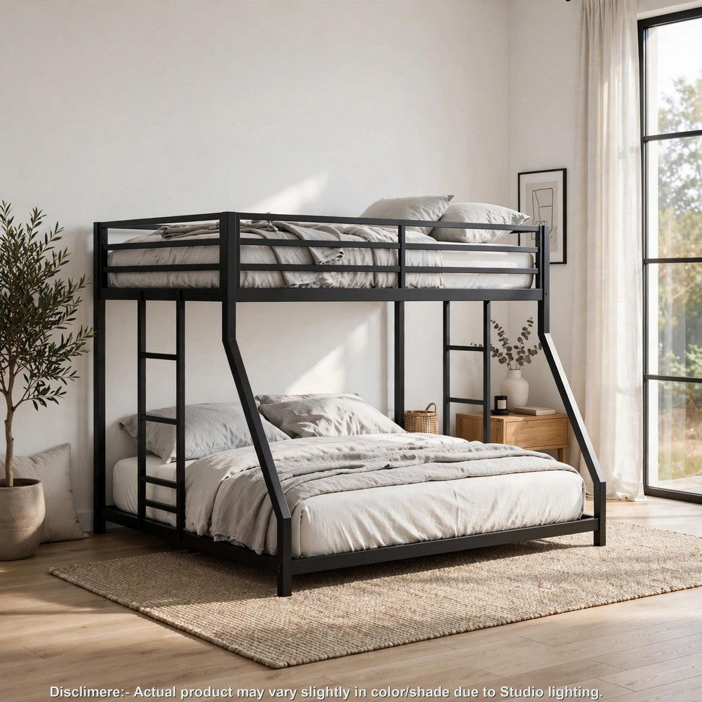 Ady Twin Over Full Bunk Bed, Ladder and Guardrails, Black Metal Frame - BM355212