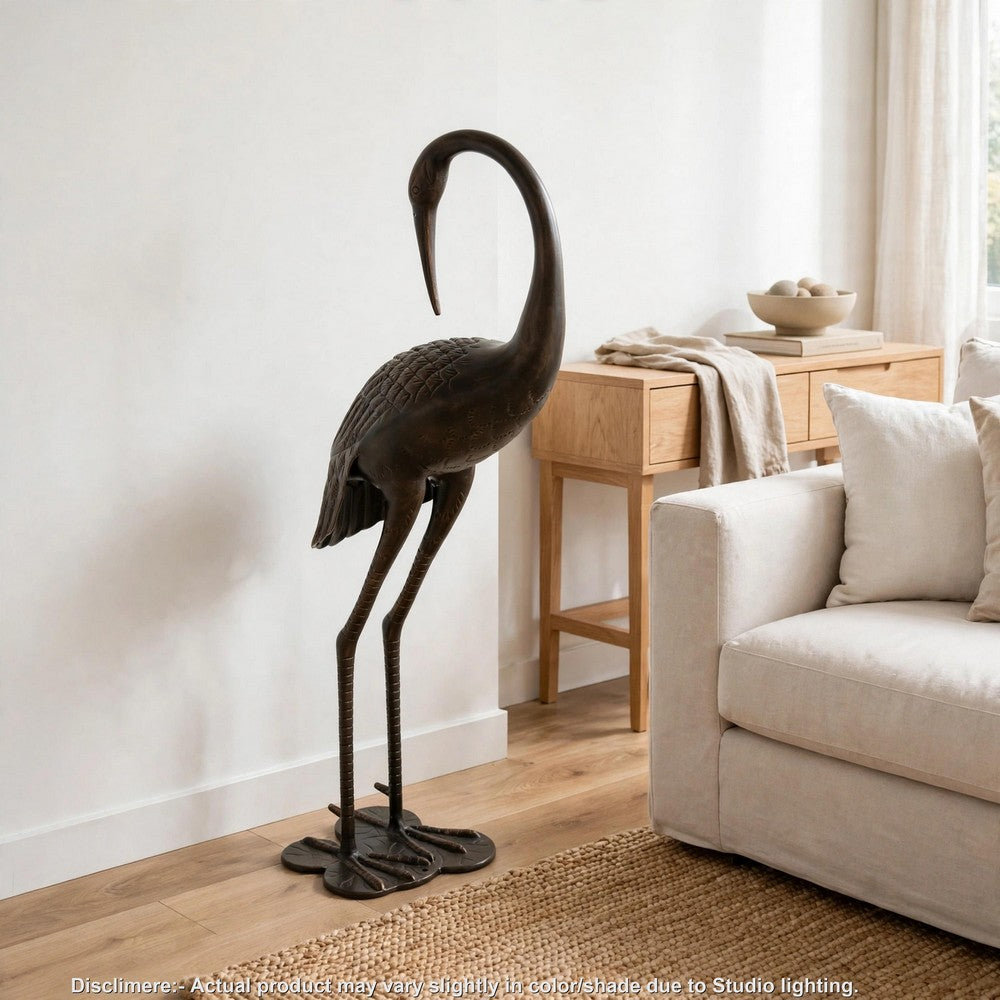 Suol Outdoor Decorative Crane Sculpture, 39 Inch, Shiny Copper Finish Statue - BM355214