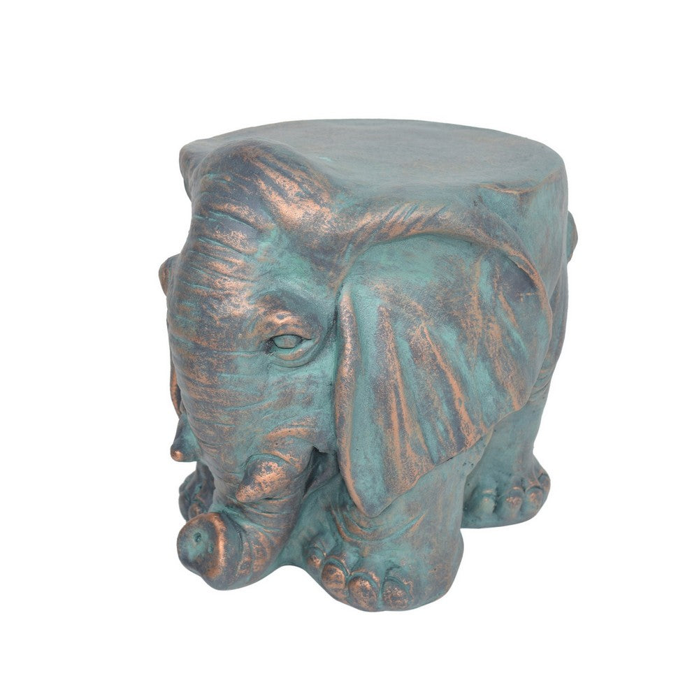 Decorative Elephant Garden Stool, Concrete, Copper Patina Finish, 13 Inch - BM355215