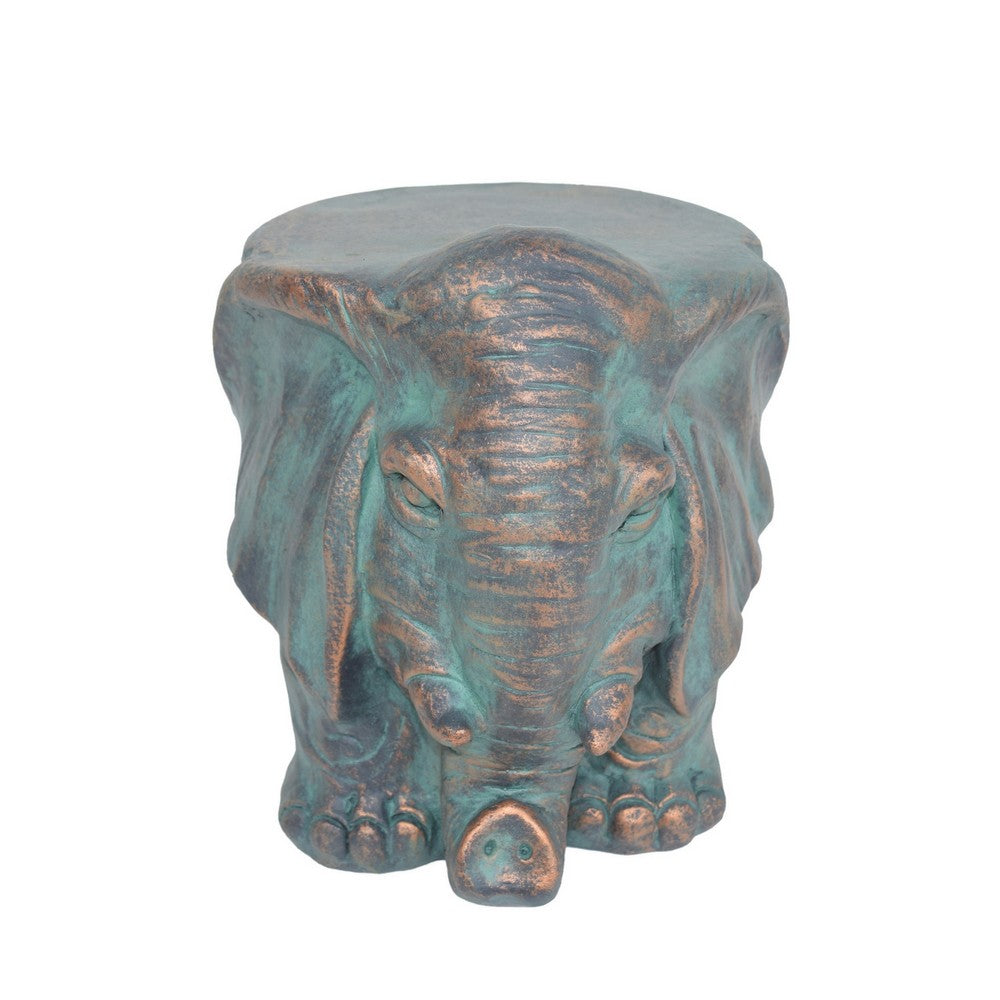 Decorative Elephant Garden Stool, Concrete, Copper Patina Finish, 13 Inch - BM355215