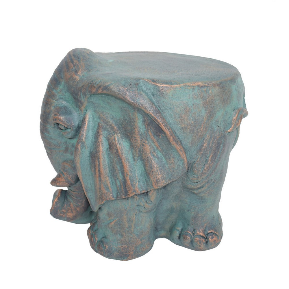 Decorative Elephant Garden Stool, Concrete, Copper Patina Finish, 13 Inch - BM355215