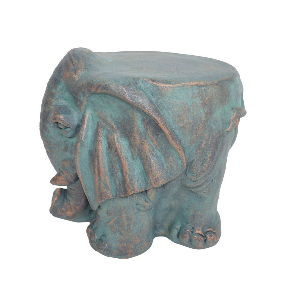 Decorative Elephant Garden Stool, Concrete, Copper Patina Finish, 13 Inch - BM355215