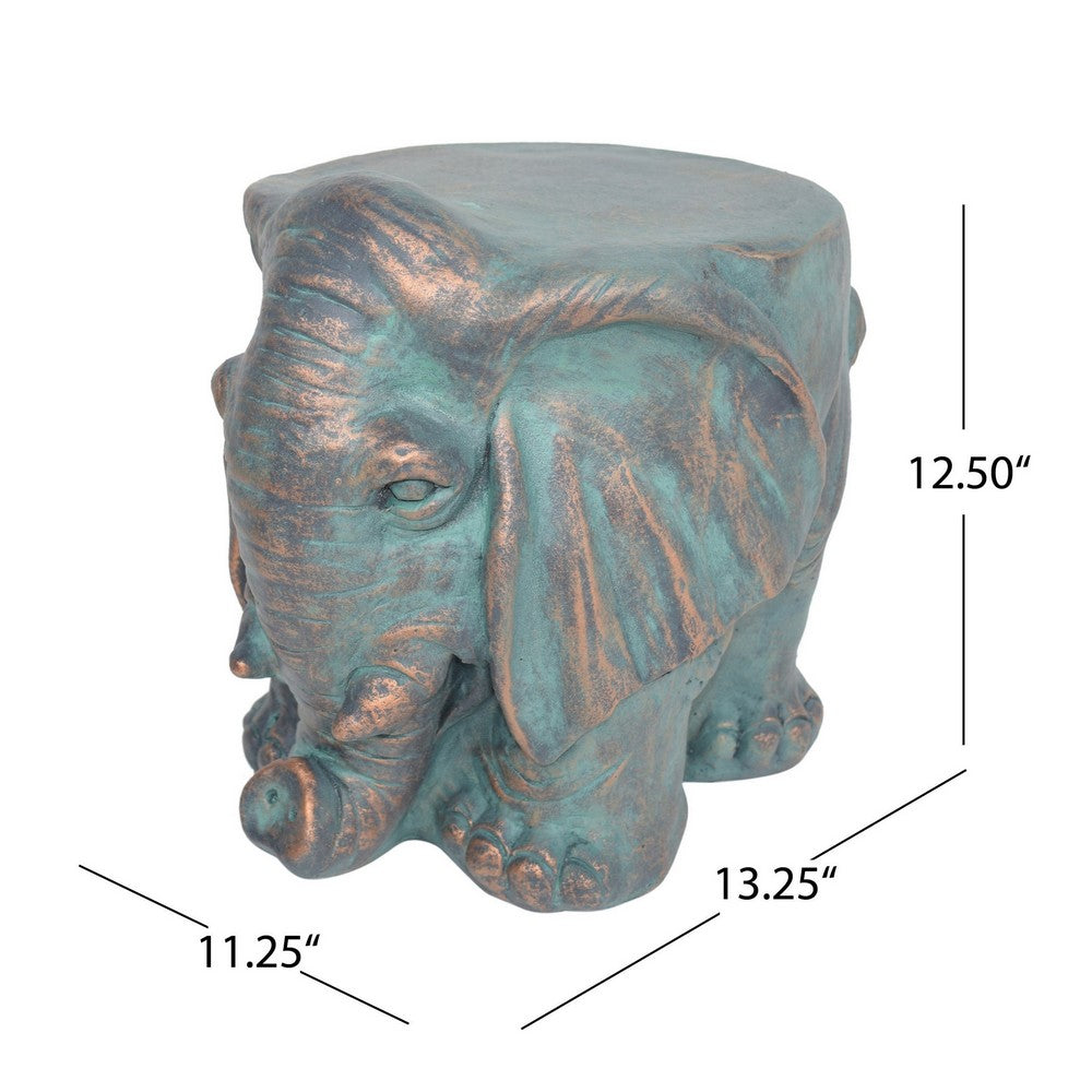 Decorative Elephant Garden Stool, Concrete, Copper Patina Finish, 13 Inch - BM355215