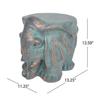 Decorative Elephant Garden Stool, Concrete, Copper Patina Finish, 13 Inch - BM355215
