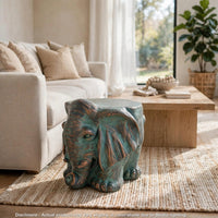 Decorative Elephant Garden Stool, Concrete, Copper Patina Finish, 13 Inch - BM355215