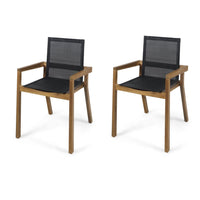 Feso Dining Chair Set of 2, Gray Mesh Seat, Brown Teak Wood Frame - BM355217