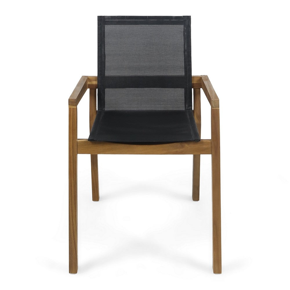 Feso Dining Chair Set of 2, Gray Mesh Seat, Brown Teak Wood Frame - BM355217