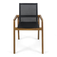 Feso Dining Chair Set of 2, Gray Mesh Seat, Brown Teak Wood Frame - BM355217