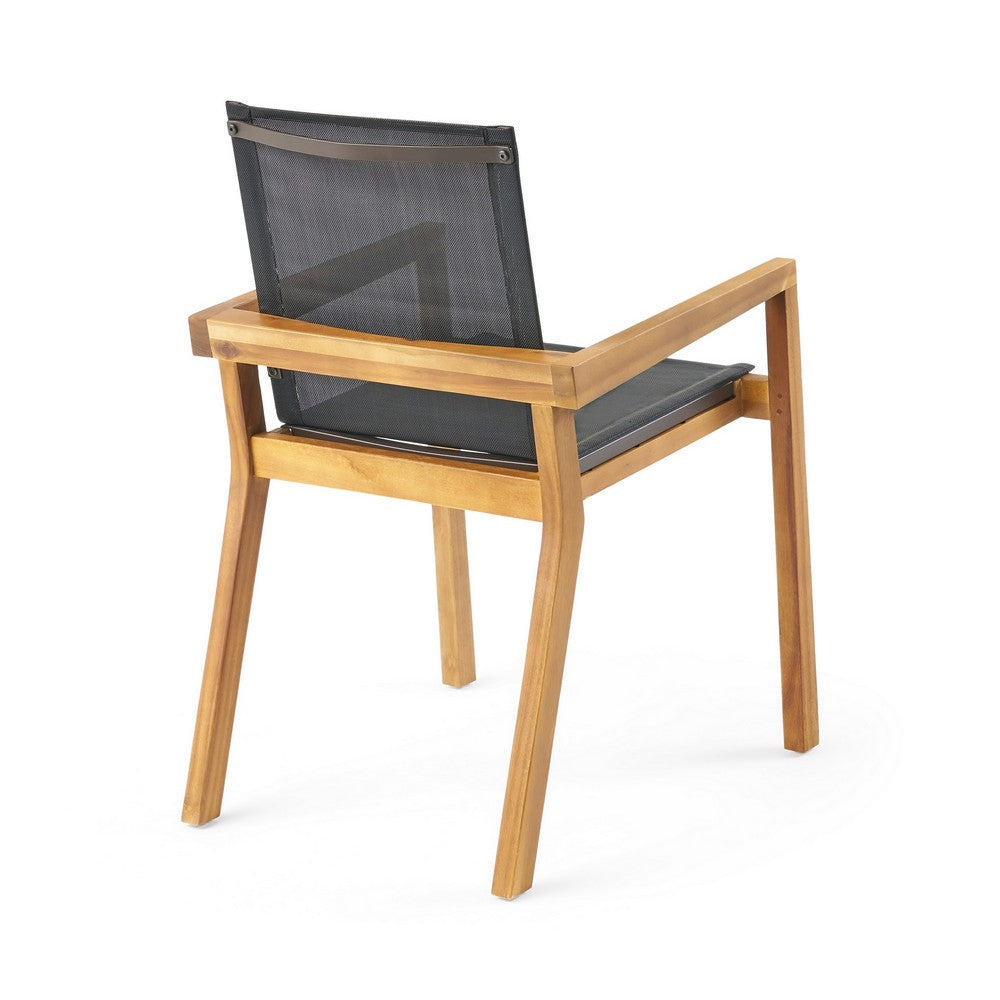 Feso Dining Chair Set of 2, Gray Mesh Seat, Brown Teak Wood Frame - BM355217