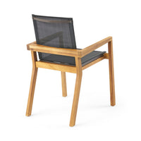 Feso Dining Chair Set of 2, Gray Mesh Seat, Brown Teak Wood Frame - BM355217