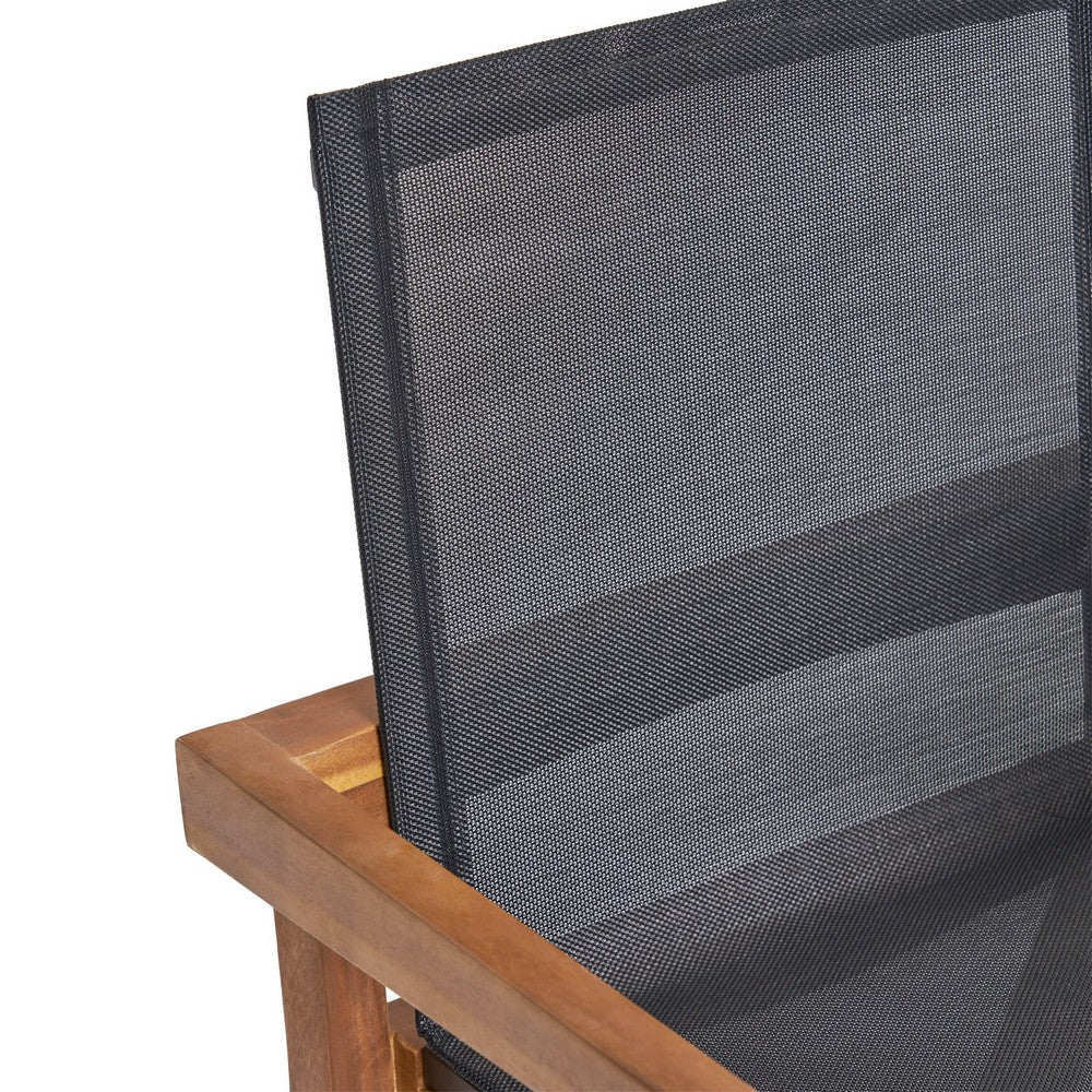 Feso Dining Chair Set of 2, Gray Mesh Seat, Brown Teak Wood Frame - BM355217