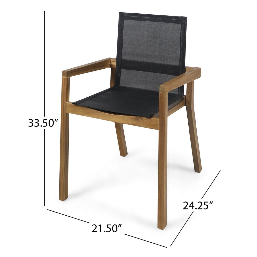 Feso Dining Chair Set of 2, Gray Mesh Seat, Brown Teak Wood Frame - BM355217