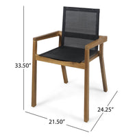 Feso Dining Chair Set of 2, Gray Mesh Seat, Brown Teak Wood Frame - BM355217