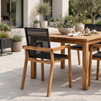 Feso Dining Chair Set of 2, Gray Mesh Seat, Brown Teak Wood Frame - BM355217