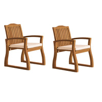 Kristi Outdoor Armchair Set of 2, Slatted Back, Brown, Cream Cushions - BM355218