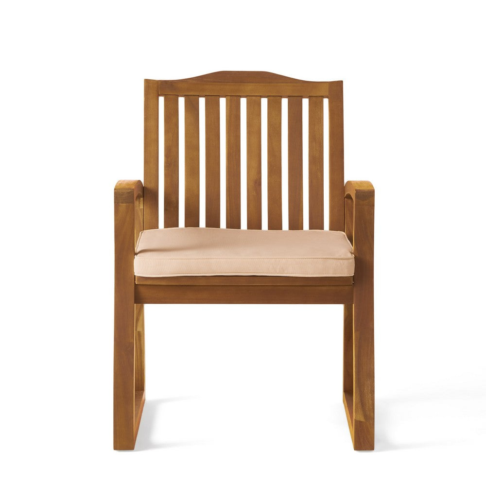 Kristi Outdoor Armchair Set of 2, Slatted Back, Brown, Cream Cushions - BM355218