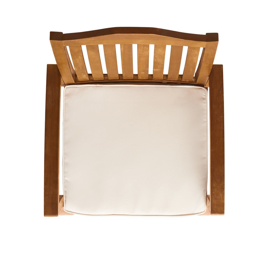 Kristi Outdoor Armchair Set of 2, Slatted Back, Brown, Cream Cushions - BM355218
