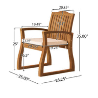 Kristi Outdoor Armchair Set of 2, Slatted Back, Brown, Cream Cushions - BM355218