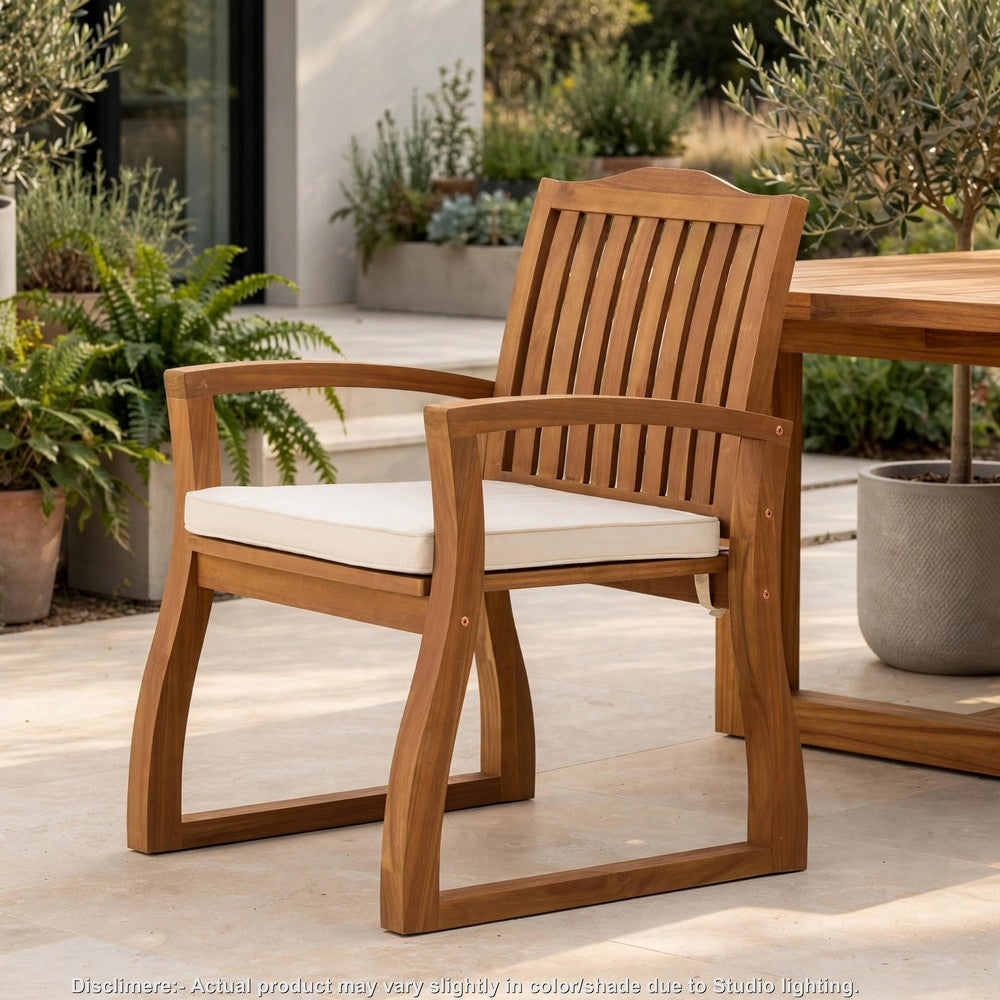 Kristi Outdoor Armchair Set of 2, Slatted Back, Brown, Cream Cushions - BM355218