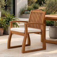 Kristi Outdoor Armchair Set of 2, Slatted Back, Brown, Cream Cushions - BM355218