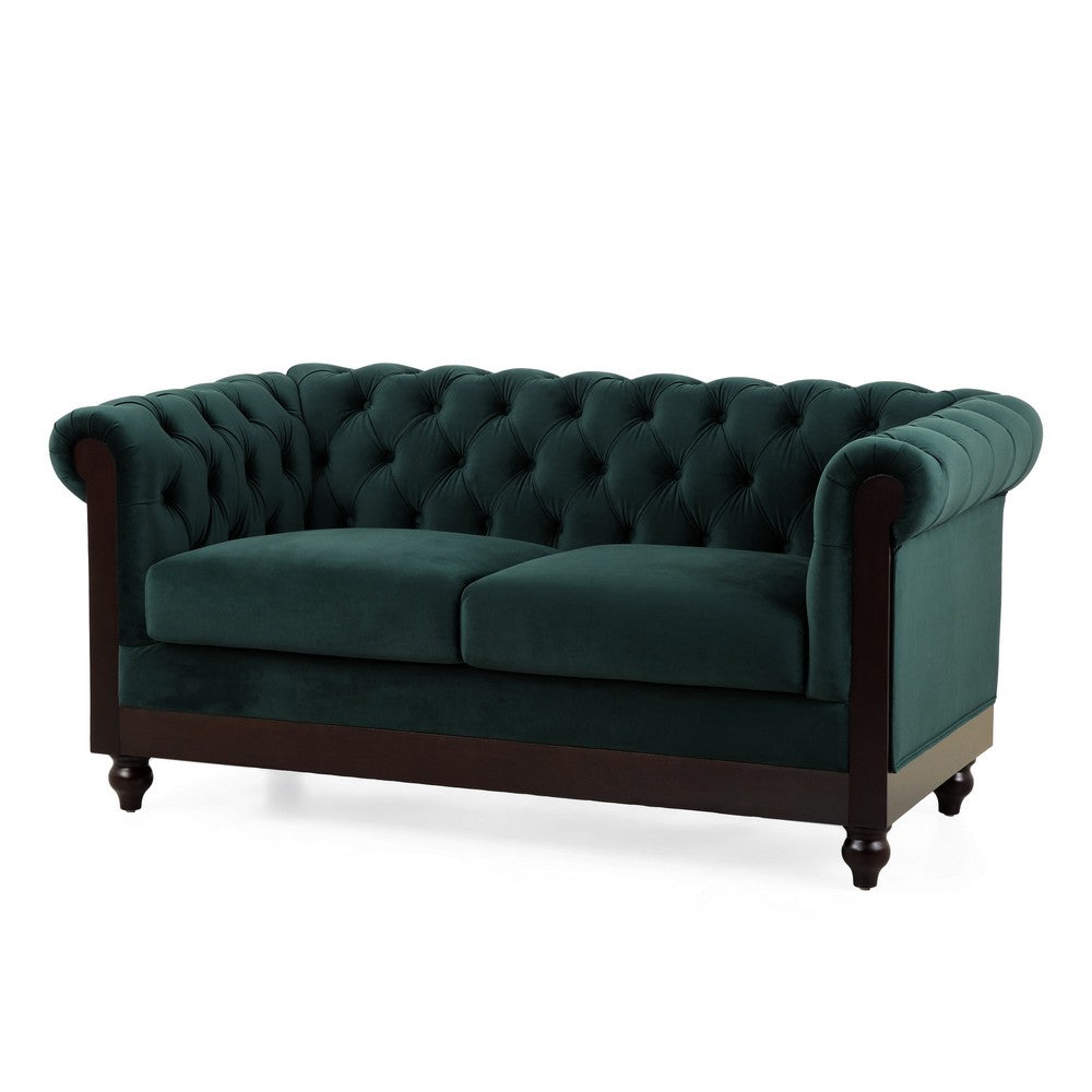 Veso Chesterfield Loveseat, Tufted Velvet, Forest Green, 60 Inch - BM355219