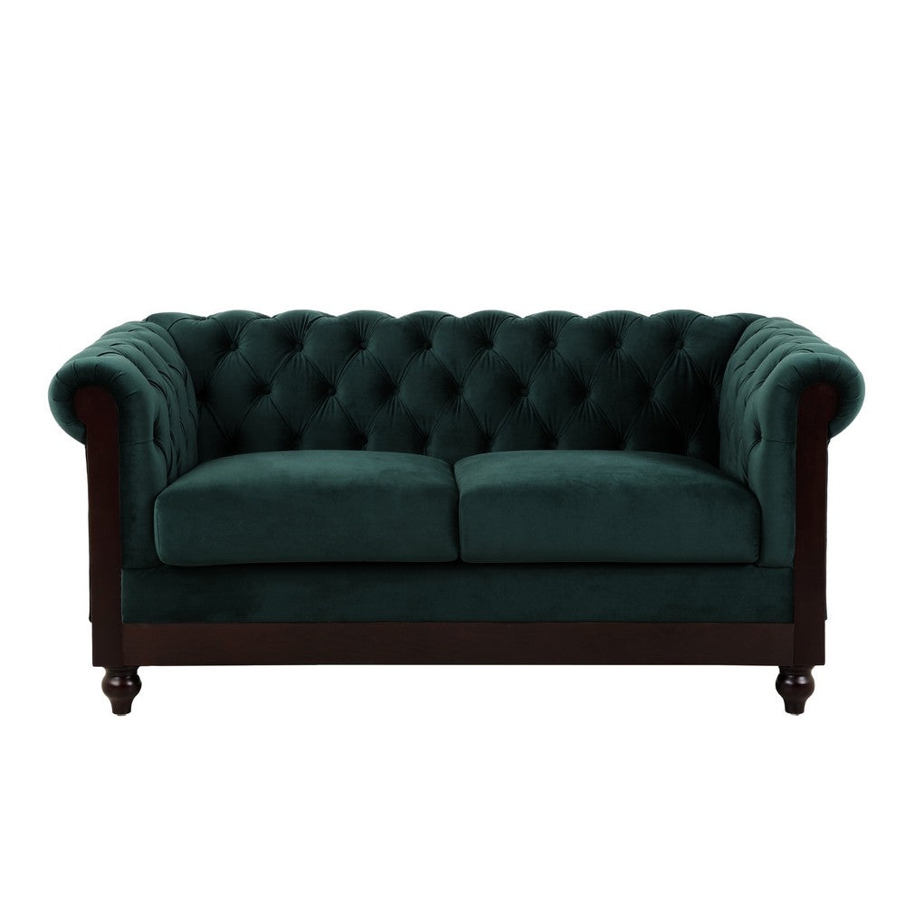 Veso Chesterfield Loveseat, Tufted Velvet, Forest Green, 60 Inch - BM355219