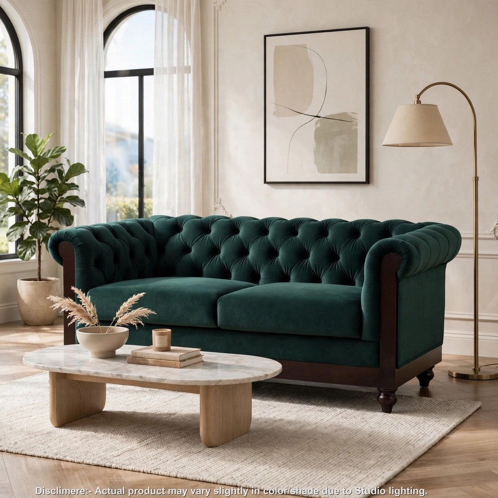 Veso Chesterfield Loveseat, Tufted Velvet, Forest Green, 60 Inch - BM355219