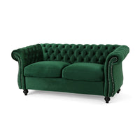 Chesterfield Loveseat, Tufted Velvet, Rolled Arms, Emerald Green, 62 Inch - BM355220