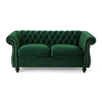Chesterfield Loveseat, Tufted Velvet, Rolled Arms, Emerald Green, 62 Inch - BM355220
