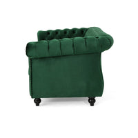 Chesterfield Loveseat, Tufted Velvet, Rolled Arms, Emerald Green, 62 Inch - BM355220