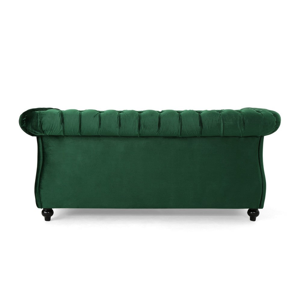 Chesterfield Loveseat, Tufted Velvet, Rolled Arms, Emerald Green, 62 Inch - BM355220