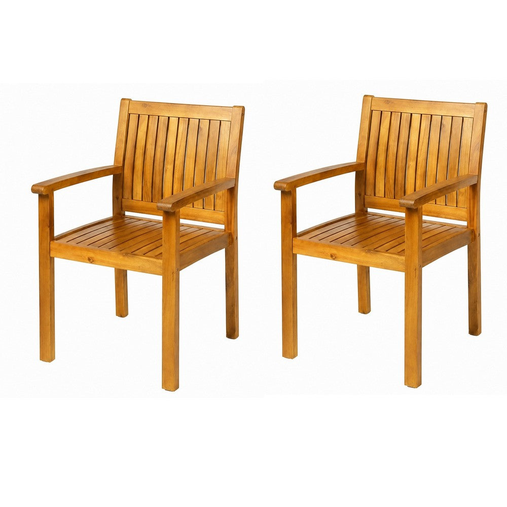 Alison Outdoor Dining Chair Set of 2, Brown Acacia Wood, Slat Panel - BM355221