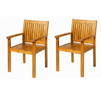 Alison Outdoor Dining Chair Set of 2, Brown Acacia Wood, Slat Panel - BM355221