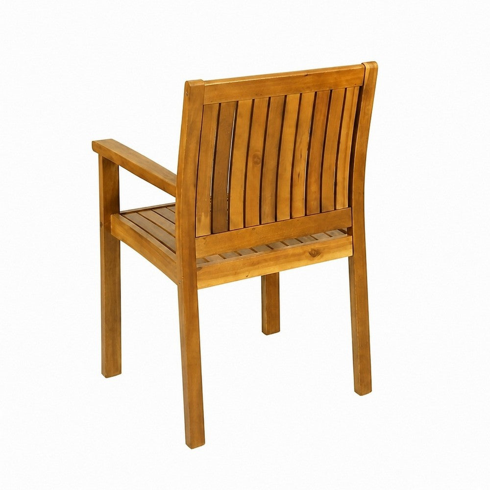 Alison Outdoor Dining Chair Set of 2, Brown Acacia Wood, Slat Panel - BM355221