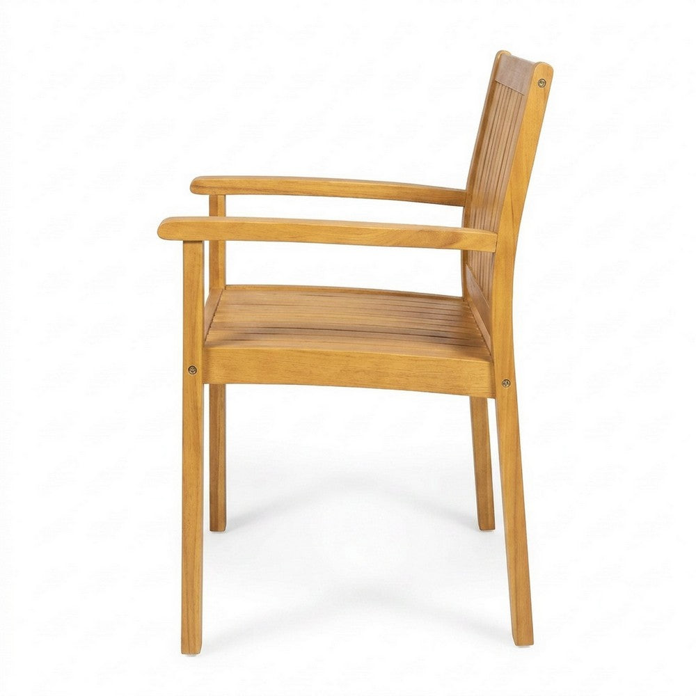 Alison Outdoor Dining Chair Set of 2, Brown Acacia Wood, Slat Panel - BM355221