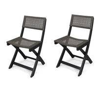 Neso Outdoor Bistro Chair Set of 2, Foldable Wicker Woven, Gray and Brown - BM355222