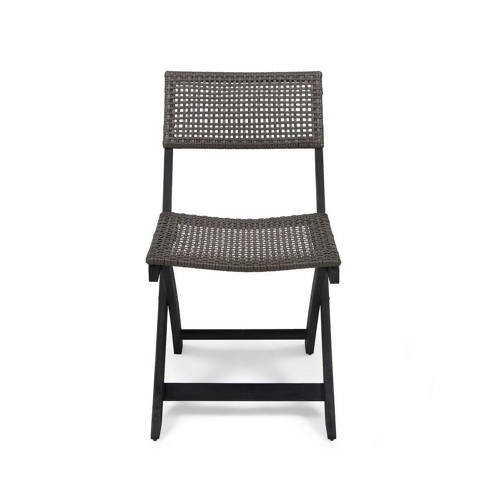 Neso Outdoor Bistro Chair Set of 2, Foldable Wicker Woven, Gray and Brown - BM355222