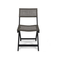 Neso Outdoor Bistro Chair Set of 2, Foldable Wicker Woven, Gray and Brown - BM355222
