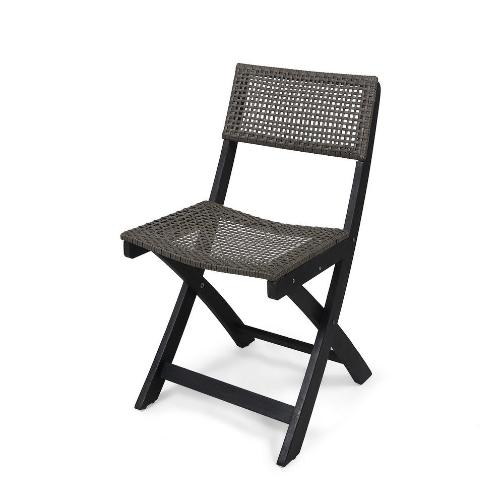 Neso Outdoor Bistro Chair Set of 2, Foldable Wicker Woven, Gray and Brown - BM355222