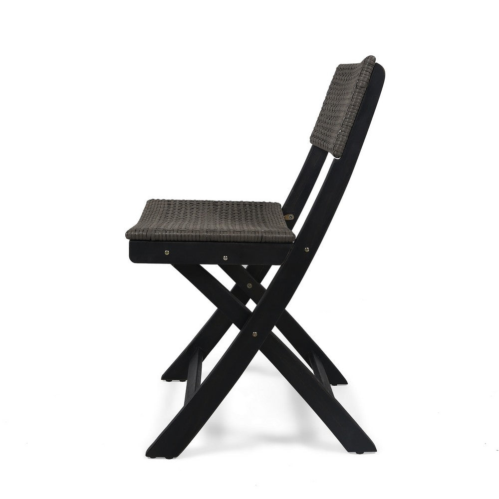 Neso Outdoor Bistro Chair Set of 2, Foldable Wicker Woven, Gray and Brown - BM355222